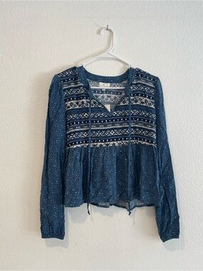 True Craft Navy Blue Embroidered Peasant Blouse